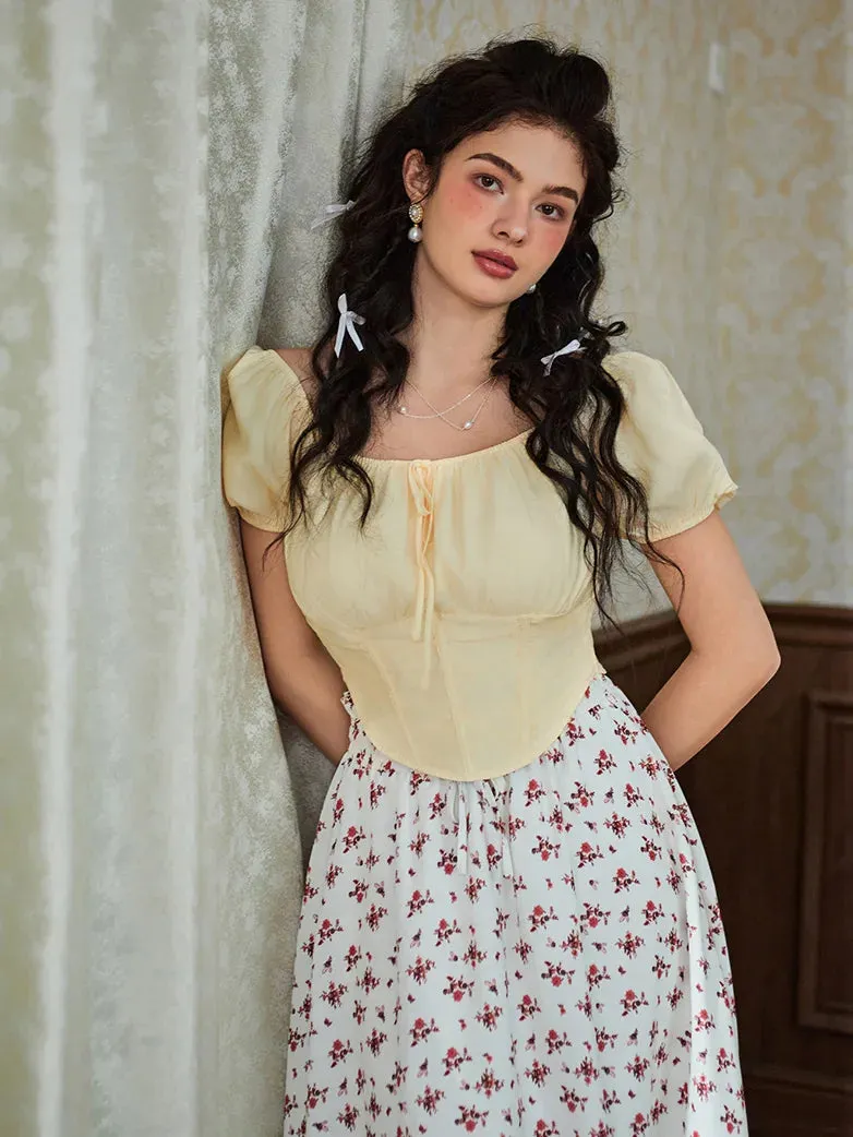 Victorian Cropped Tops Off-Shoulder Curved Hem Tops