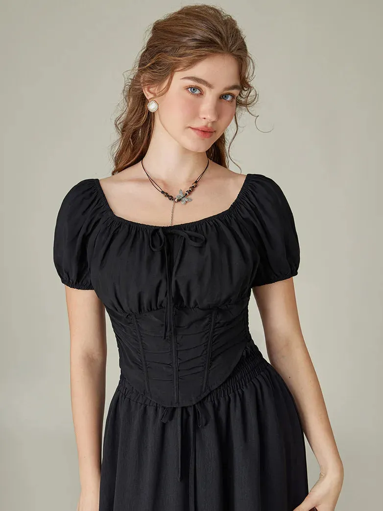 Victorian Cropped Tops Off-Shoulder Curved Hem Tops