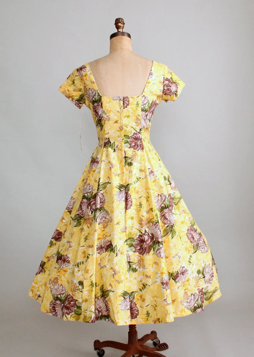 Vintage 1950s Sunshine Garden Floral Dress NOS