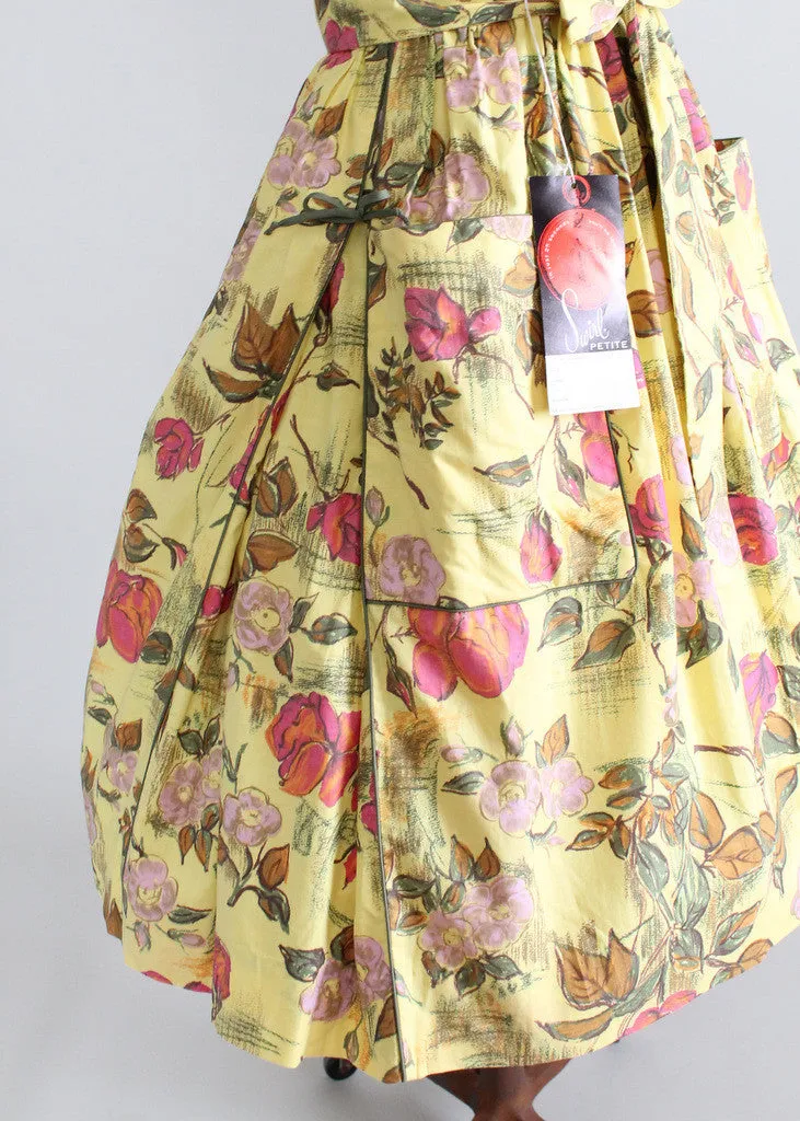 Vintage 1950s Swirl Floral Sketch Wrap Dress NOS