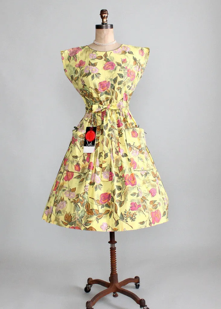 Vintage 1950s Swirl Floral Sketch Wrap Dress NOS