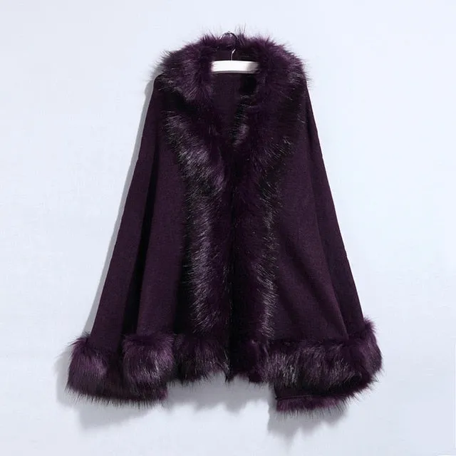 Winter Fur Coat Women Cape Plus Size Crochet Poncho