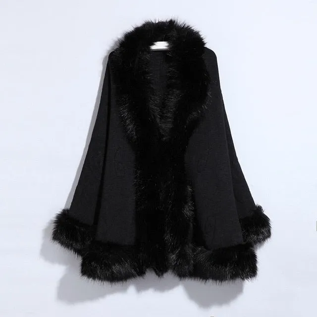 Winter Fur Coat Women Cape Plus Size Crochet Poncho