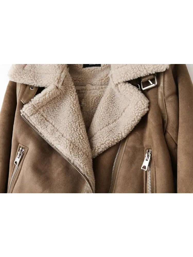 Women Winter Vintage Fur Jacket Lapel Long Sleeves Jacket Outwear