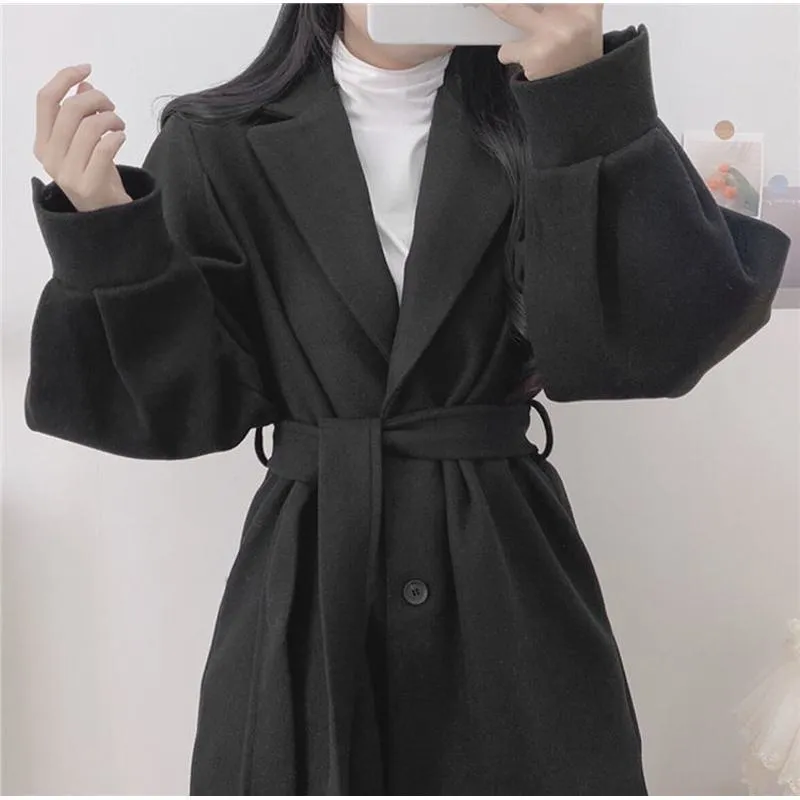 Woolen Thickened Petite Wrap Coat