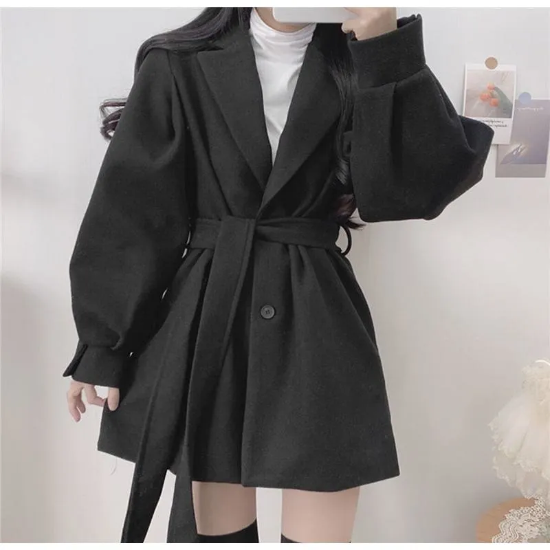 Woolen Thickened Petite Wrap Coat