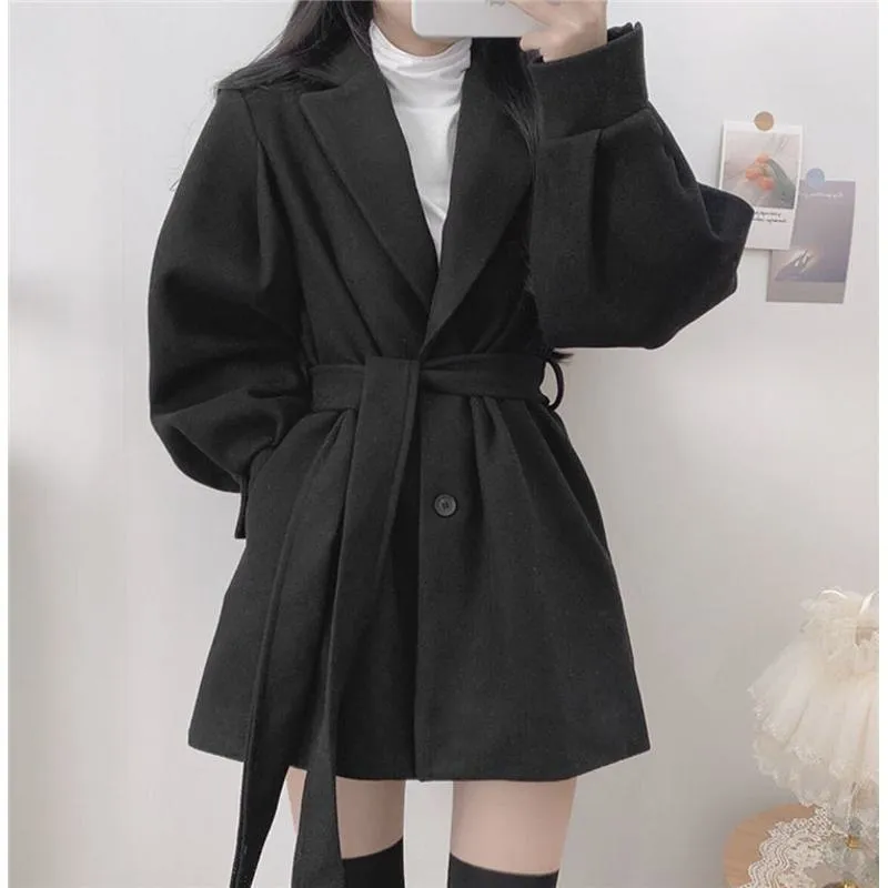 Woolen Thickened Petite Wrap Coat